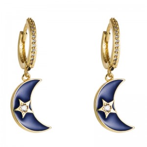 Mode frontalière européenne et américaine Solle Boucles d\'oreilles Simple Goutte d\'huile Stars de Moon Copper Inlaid Zircon Zircon Rainbow Series Boucles d\'oreilles Femmes