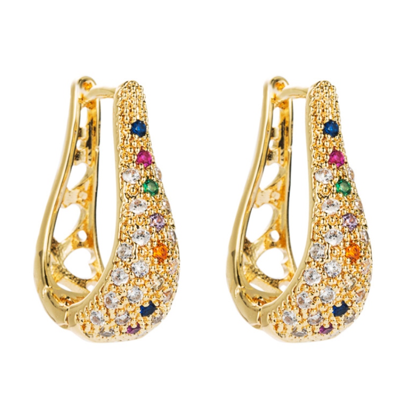 NOUVEAU MODE GEOMETRIC U-Forme U en forme de U Micro-incrusté de Colore Zircon Boucles d\'oreilles Femmes Personnalité Européenne et Américaine Boucles d\'oreilles