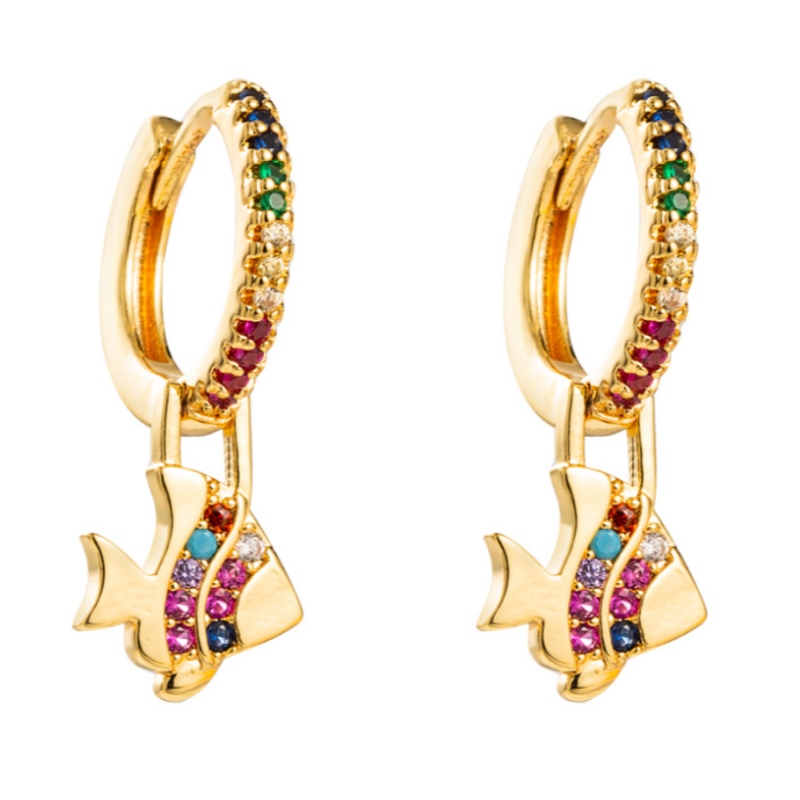 Boucles d\'oreilles de la mode européen et américain Série arc-en-ciel Boucles d\'oreilles en forme de poisson Boucles d\'oreilles en laiton Gold-Inlaid Couleur des boucles d\'oreilles Zircon